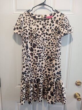 Betsey Johnson Leopard Print Ruffle Hem Shift Dress Size 6